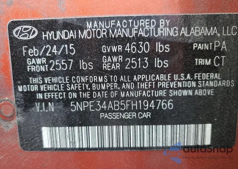 2015 Hyundai Sonata Sport из США, поврежденный, VIN 5NPE34AB5FH194766